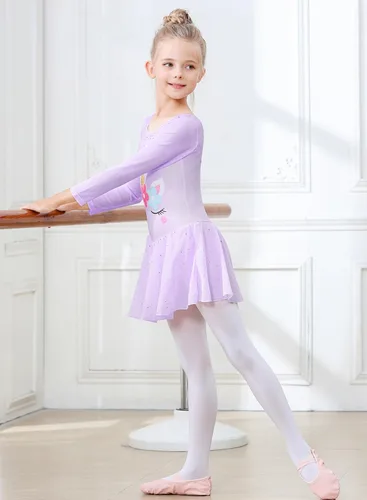Miniatura 70 de EQSJIU Leotardo de baile de manga larga para niñas, vestido de ballet brillante con copo de nieve, tutú con falda tutú para niñas