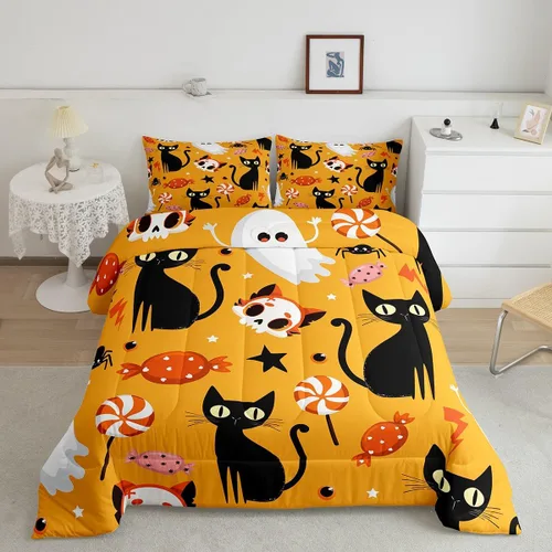 Miniatura 27 de Erosebridal Juego de ropa de cama de murciélago de Halloween, tamaño individual, juego de edredón de estrellas con purpurina y galaxia para niños