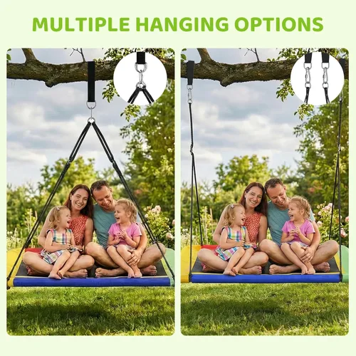Miniatura 7 de Columpio de árbol de plataforma rectangular de 60 pulgadas para niños y adultos, columpio volador gigante con correa ajustable para colgar, tela