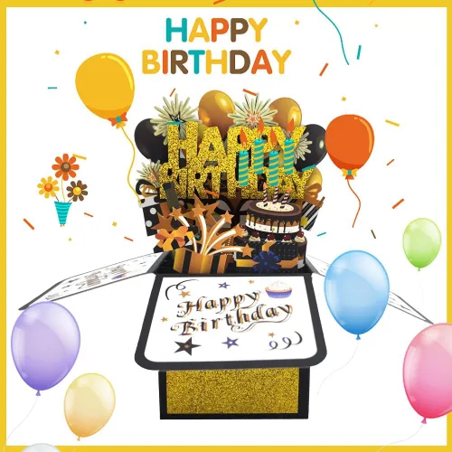 Miniatura 6 de Tarjeta desplegable de feliz cumpleaños para mujeres y hombres, divertida caja de felicitación 3D de cumpleaños con sobres, etiqueta de notas