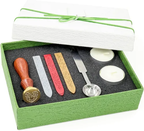 Kit de sello de cera, sello de sello VOOSEYHOME The Heart, varillas de cera de sellado doradas, rojo/plata, decoración en sobres de invitaciones,