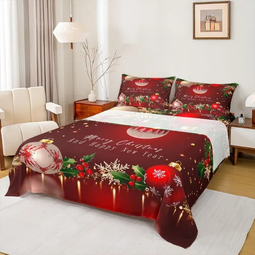 Miniatura 39 de Erosebridal Juego de ropa de cama individual con diseño de árbol de Navidad, muñeco de nieve, decoración de corona de Navidad, sábana bajera