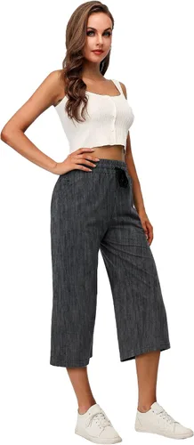 Miniatura 4 de RESHE Pantalones capri de yoga para mujer, holgados, suaves, con cordón, pantalones de entrenamiento casuales con bolsillos