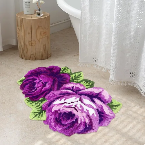 Miniatura 24 de Alfombrilla Abreeze con 4 rosas, alfombrillas con diseño de flores azul, hecha a mano, antideslizante (no se desliza), alfombrilla moderna, de puede