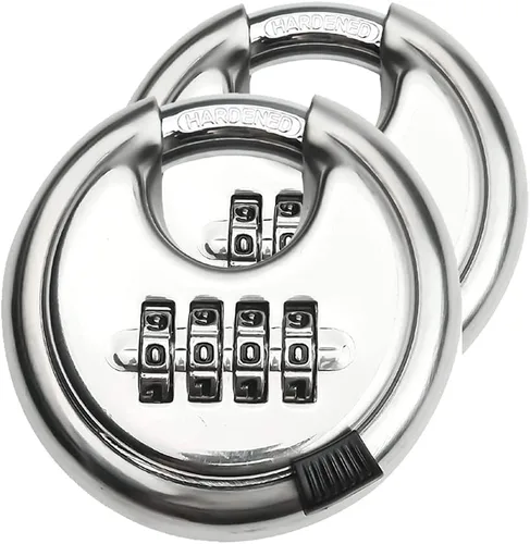 Miniatura 6 de Candado de disco de acero inoxidable de 4 dígitos (3 pulgadas) cerradura de combinación para exteriores para almacén, cobertizos, casilleros de Plata