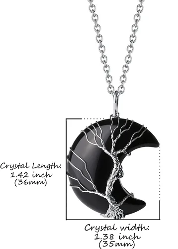 Miniatura 7 de QINJIEJIE Collares de cristales para mujer, collar de obsidiana negra, collar curativo de cuarzo para árbol de vida, alambre de luna creciente