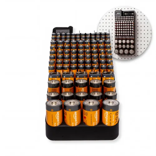 Bee Neat Organizador de baterías y estuche de almacenamiento con probador - Caja de almacenamiento de batería para pared o cajón - Máx. 114 baterías
