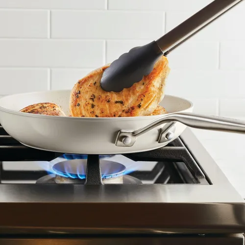 Miniatura 9 de KitchenAid Sartén antiadherente de cerámica anodizada dura, sartén antiadherente de 12.25 pulgadas con mango de acero inoxidable, color blanco