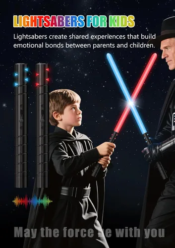 Miniatura 3 de jvmusaber Sable de luz de duelo para niños y adultos, espada ligera con 20 colores RGB, 4 sonidos FX, empuñadura de metal recargable por USB