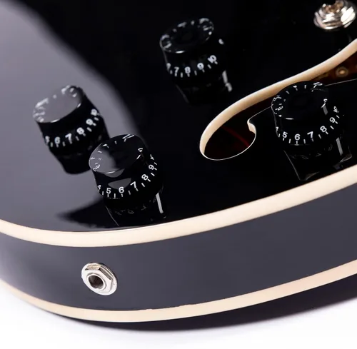Miniatura 7 de Redid Guitarra eléctrica de cuerpo semihueco RD-100 Guitarra de jazz con agujero F, cuello de arce, pastillas humbucker (negro)