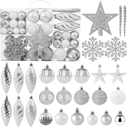 Miniatura 8 de Juego de 100 adornos de bolas navideñas - Surtido de adornos colgantes irrompibles para árbol con paquete de regalo reutilizable portátil para árbol