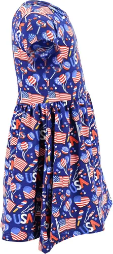 Miniatura 5 de Unique Baby Vestido sin mangas con estampado de bandera patriótico para niñas, Azul, blanco, rojo.
