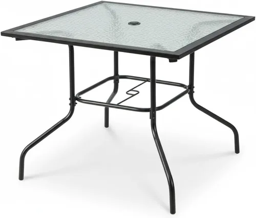 Miniatura 10 de Tangkula Mesa de Comedor Redonda de Vidrio para Patio de 27.5 Pulgadas con Agujero para Sombrilla de 1.57", Marco de Metal Resistente, Mesa Auxiliar
