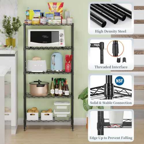 Miniatura 4 de BestOffice Estantes de almacenamiento de 5 estantes, estantería ajustable, estantes de metal, 11.6 pulgadas de profundidad x 21.5 pulgadas de ancho
