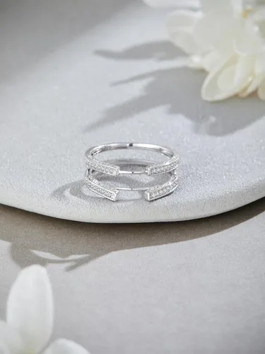Miniatura 3 de AFFY Refuerzo protector de anillo de catedral con oro de 14 quilates sobre plata de ley con circonita cúbica, Metal, Zirconia cúbica