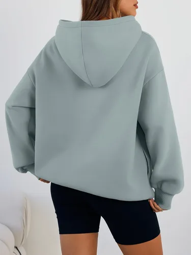 Miniatura 4 de Trendy Queen Sudaderas con capucha de gran tamaño para mujer, cómodas sudaderas de otoño a la moda 2025, trajes casuales de forro polar con bolsillos