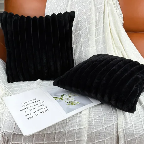 Miniatura 3 de Juego de 2 fundas de almohada de 18 x 18 pulgadas, fundas decorativas de piel sintética para cama, funda de almohada suave y esponjosa con respaldo