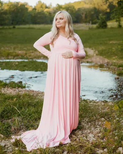 Miniatura 5 de Saslax - Vestido de noche de maternidad con hombros descubiertos, corte de medio círculo, para baby shower, fotos