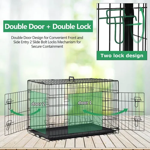 Miniatura 4 de Jaula para perros pequeños de 24 pulgadas, jaulas resistentes para perros pequeños, jaula plegable de alambre de metal con bandejas extraíbles, Negro
