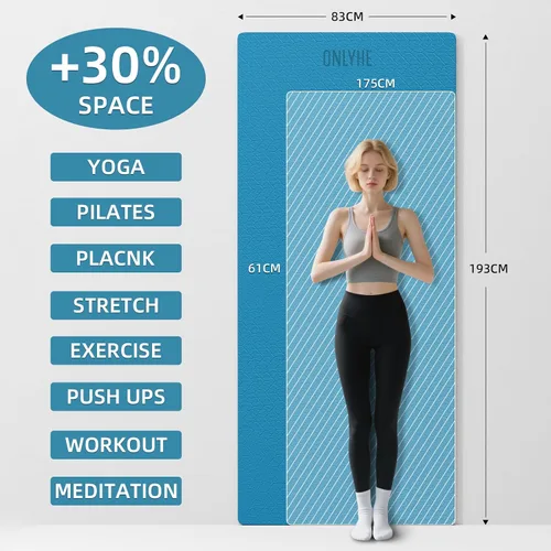 Miniatura 2 de Esterilla de yoga extra larga y ancha gruesa para hombres y mujeres altos, 76''x32.6''x7mm - TPE de alta densidad antideslizante en ambos lados