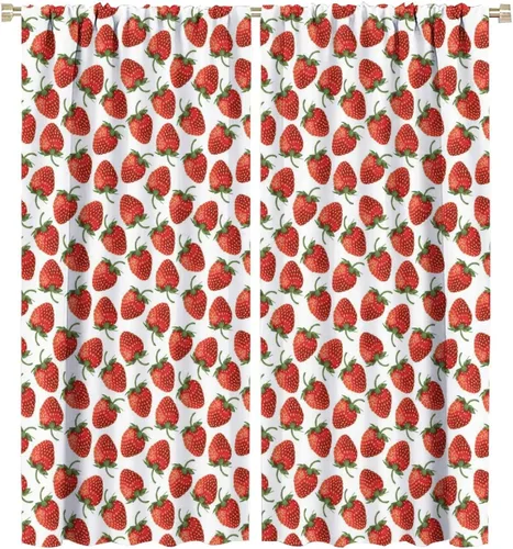 Miniatura 30 de Cortinas bohemias con diseño de fresas, bonitas cortinas bohemias con bolsillo para barra de fruta, tratamiento de ventana para cocina, sala