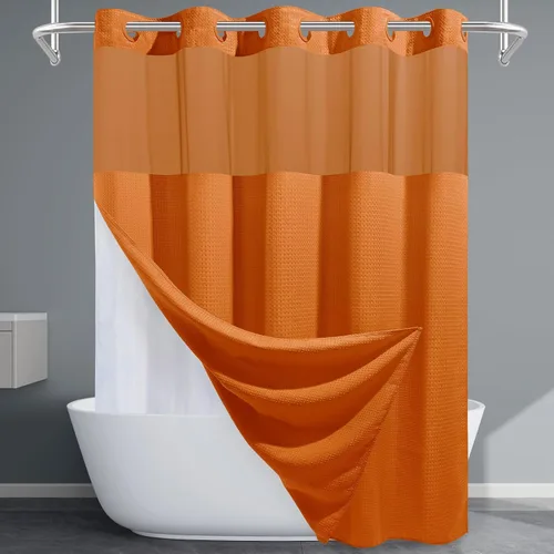 Miniatura 38 de EUTXL Cortina de ducha beige sin gancho con forro a presión, cortinas de ducha de tejido gofre de 230 GSM para baño, 54 pulgadas de ancho x 80