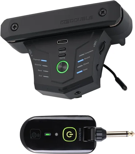 Miniatura 10 de Pastilla inalámbrica para guitarra acústica magnética recargable y micrófono pastilla de boca de sonido para guitarra acústica con control de Negro