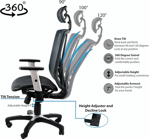 Miniatura 6 de Silla de oficina ergonómica ajustable color rojo de 53 pulgadas de alto, silla ergonómica de oficina en casa, silla ergonómica con reposacabezas