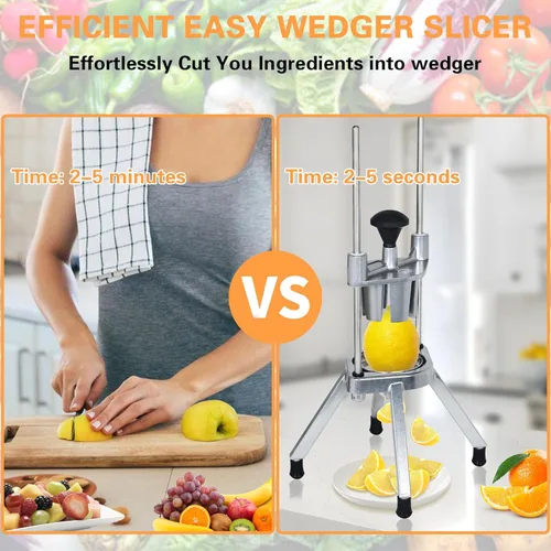 Miniatura 2 de Hakka Commercial Easy Wedger - Cortador de limón con 3 cuchillas, cortador de frutas de acero inoxidable 4/6/8 para limones, limas, tomates, papas
