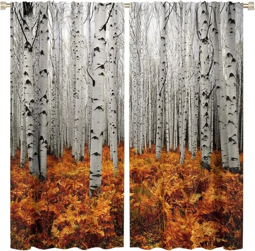 Miniatura 41 de Cortinas de abedul para sala de estar, niebla matutina en otoño, decoración del hogar, 42 x 45 pulgadas de largo