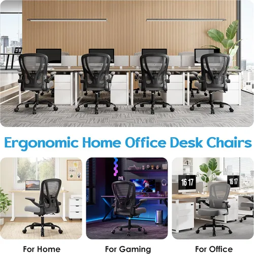 Miniatura 5 de Silla de oficina ergonómica de escritorio, silla de computadora de malla, silla de trabajo transpirable con ruedas, soporte lumbar ajustable, sillas