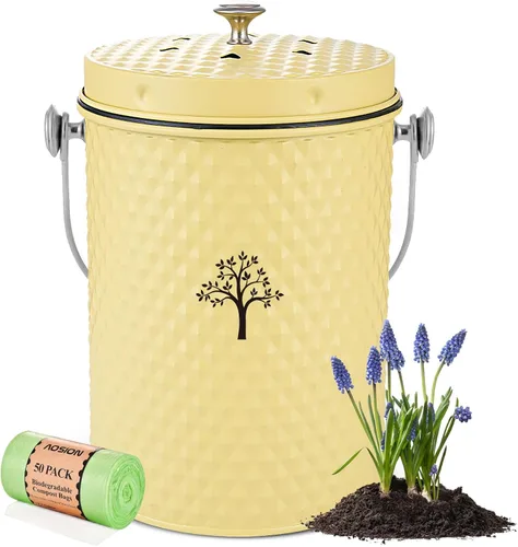 Miniatura 8 de AOSION Contenedor de compostaje para encimera de cocina, contenedor de compostaje interior inodoro con tapa y 50 bolsas de compost, contenedor