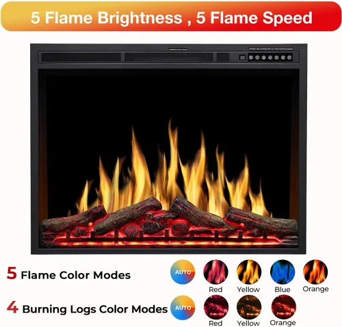 Miniatura 3 de R.W.FLAME - Inserto de chimenea eléctrica de 34" con colores de llama ajustables, colores de leña, velocidad y brillo de la llama, control remoto