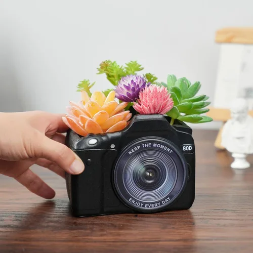Miniatura 3 de Maceta Decorativa con Forma de Cámara Regalo de Planta - Decoración de Escritorio Maceta para Suculentas para Plantas de Interior Decoración