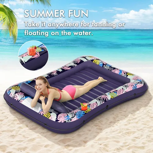 Miniatura 3 de OKSUWATER - Flotador para tumbona de piscina, de 75 x 51 pulgadas, para adultos, con reposacabezas y soporte para bebidas, cama inflable para tomar