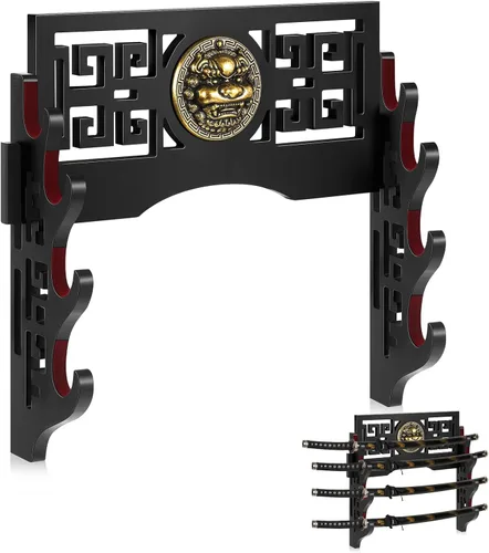 Miniatura 11 de Barydat Soporte de pared para katana, soporte para espada samurái, soporte para colgar espada japonesa Wakizashi, colección de pasatiempos