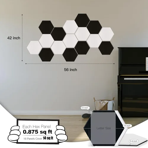 Miniatura 2 de Mollywell Paneles acústicos hexagonales, de alta densidad, insonorización, azulejos decorativos de fieltro de reducción de ruido para techos