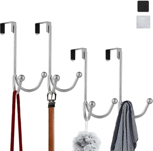 Miniatura 9 de HFHOME Paquete de 2 ganchos dobles para colgar sobre la puerta, organizador de ganchos dobles de metal para colgar abrigos, sombreros, batas, Negro