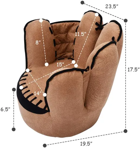 Miniatura 3 de Costzon Sofá para niños con estructura de madera maciza y diseño de guante de béisbol, sillón para niños para sala de juegos, guardería, jardín