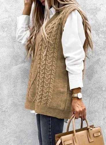 Miniatura 2 de EVALESS - Chaleco de gran tamaño para mujer, cuello en V, sin mangas, color sólido, suéter suelto