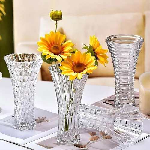 Miniatura 2 de Florero de cristal transparente, diseño grueso para decoración del hogar, centros de mesa, boda, regalo para madres