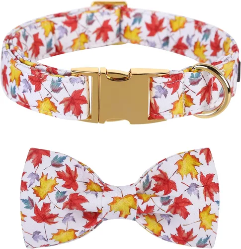 Miniatura 14 de Collar de Halloween para perro con moño de lionet paws - Lindo collar ajustable de moño de algodón para otoño con hebilla de metal para perro A: O &