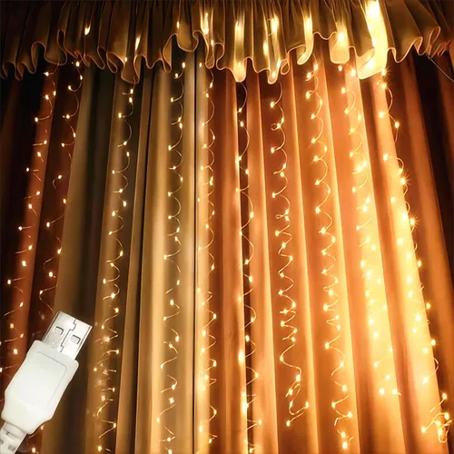 Miniatura 8 de Honche - Tira de luces LED de 300 luces en forma de hadas para cortina, 10 x 10 pies, con control remoto, luces de ventana para dormitorio, boda