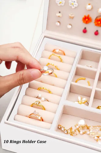 Miniatura 16 de Joyero de pendientes para mujeres y niñas, organizador de aretes de 5 capas, caja organizadora de joyas blanca con candado, collares y aretes