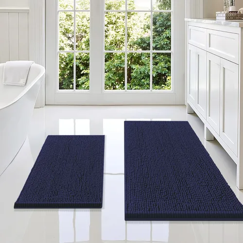 Miniatura 70 de Smiry Juego de 2 alfombras de baño, felpilla suave y absorbente, lavable a máquina, antideslizantes, para bañera, ducha y suelo
