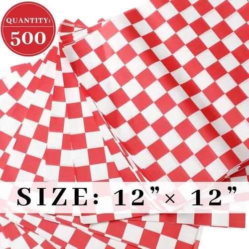 Miniatura 2 de 500 hojas de papel de delicatessen de 12 x 12 pulgadas, papel a cuadros rojos y blancos, resistentes a la grasa, envoltura de papel sándwich, papel