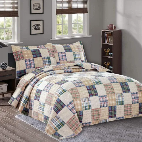 Juego de edredón tamaño Queen, colcha a cuadros, cubrecama Queen, edredones Queen de retazos, ropa de cama para hombres colección a cuadros, colcha