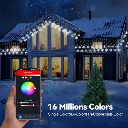 Miniatura 3 de Luces inteligentes de carámbano de copo de nieve de Navidad, 16.4 pies, 192 LED, 16 gotas, control remoto con aplicación enchufable en 16 millones