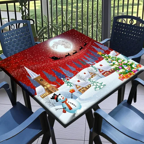 Miniatura 11 de Round Fitted Tablecloth with Elastic Outdoor Table Cover Round Elastic Tablecloths for Tables Waterproof Wipeable Table Cloths for