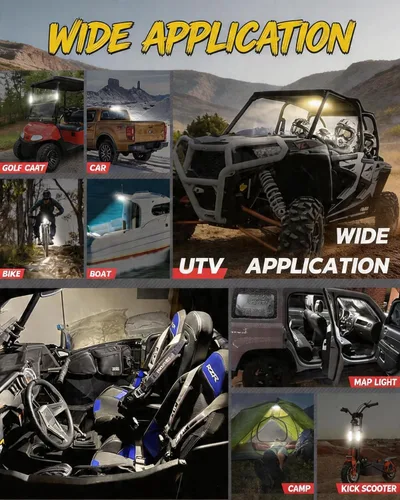 Miniatura 9 de Luz de techo interior para UTV, ANGU-OFFROAD Luz LED universal para montaje en barra antivuelco para luces de cúpula UTV, luces de jaula de utilidad